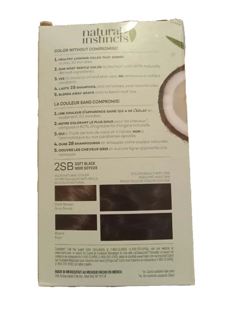 Clairol, Natural Instincts, 2SB, Soft Black, Hair Dye-
